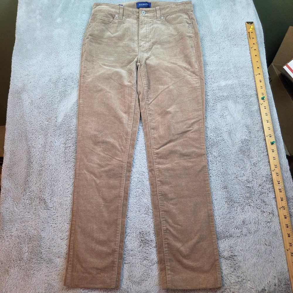 Talbots Corduroy Pants Womens 4 High-Waist Straight-Leg Stretch Tan Brown